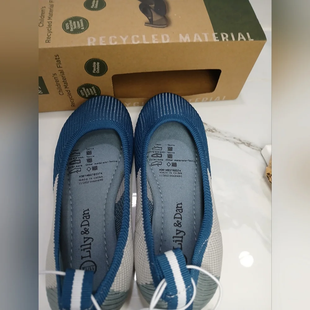 Ballet Flats Lily & Dan Blue Girls Size 11-12 Recycled Material NEW IN BOX